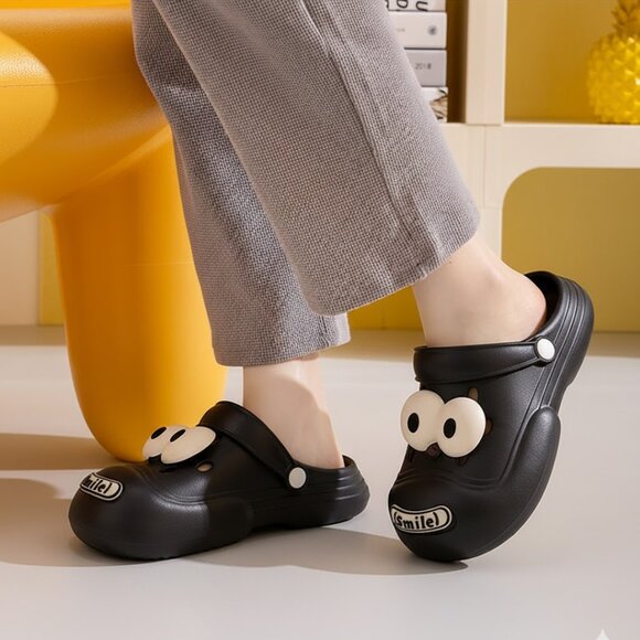 Women's clogs with large eyelets: comfortable, height-increasing！！BLACK - Picture 4 of 4